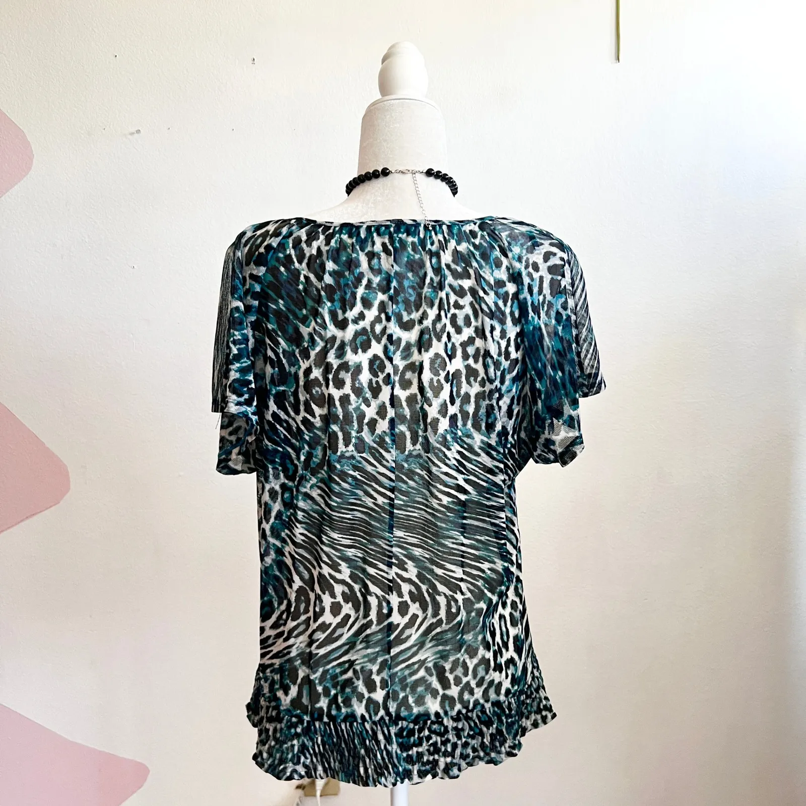 Leopard Print Mesh Top Y2K 2000s Animal Print Grunge Edgy Rockstar Small - Image 2