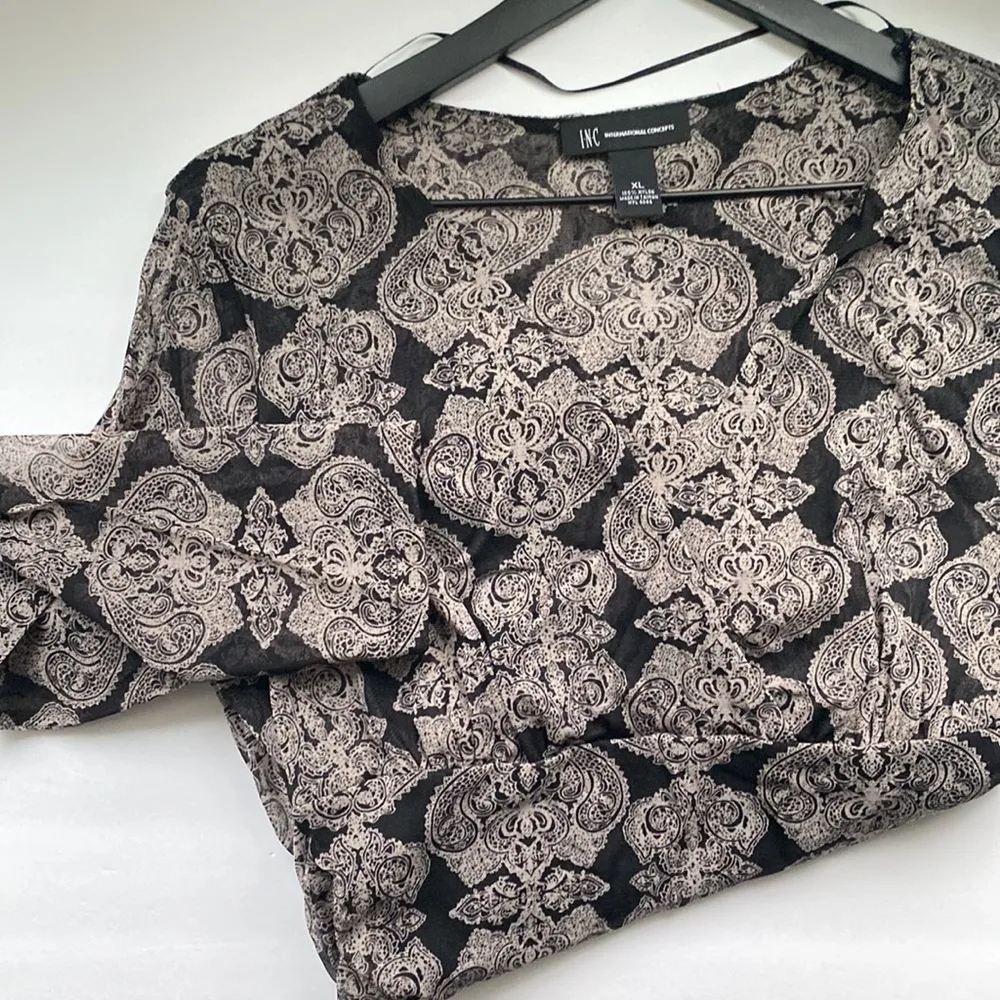 Vintage Y2K INC International Concepts paisley ruched sheer long sleeve top, XL - Image 3