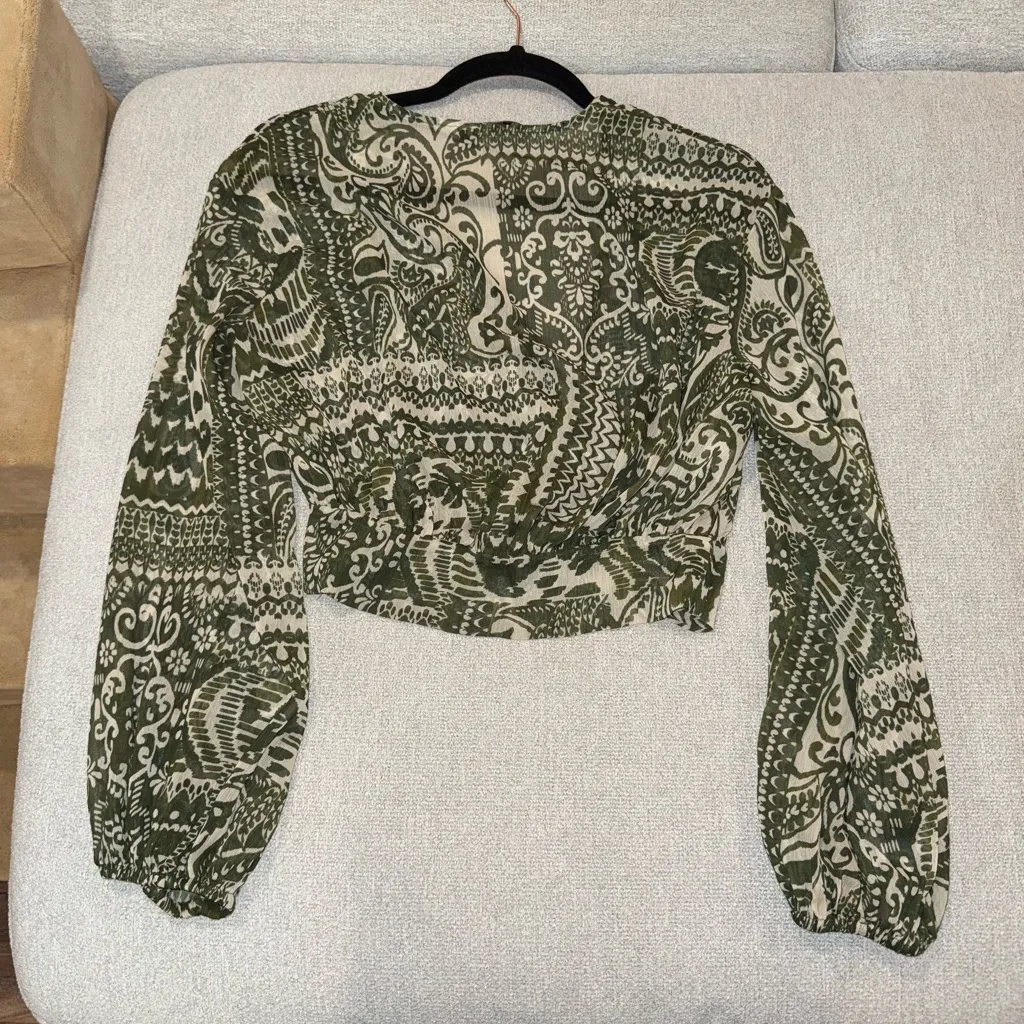 Zara Olive Green Floral Top - Image 3