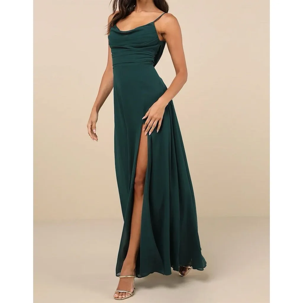 NWT Lulus Women's Notorious Poise Emerald Sleeveless Cowl Neck Maxi Dress Size L - Image 3