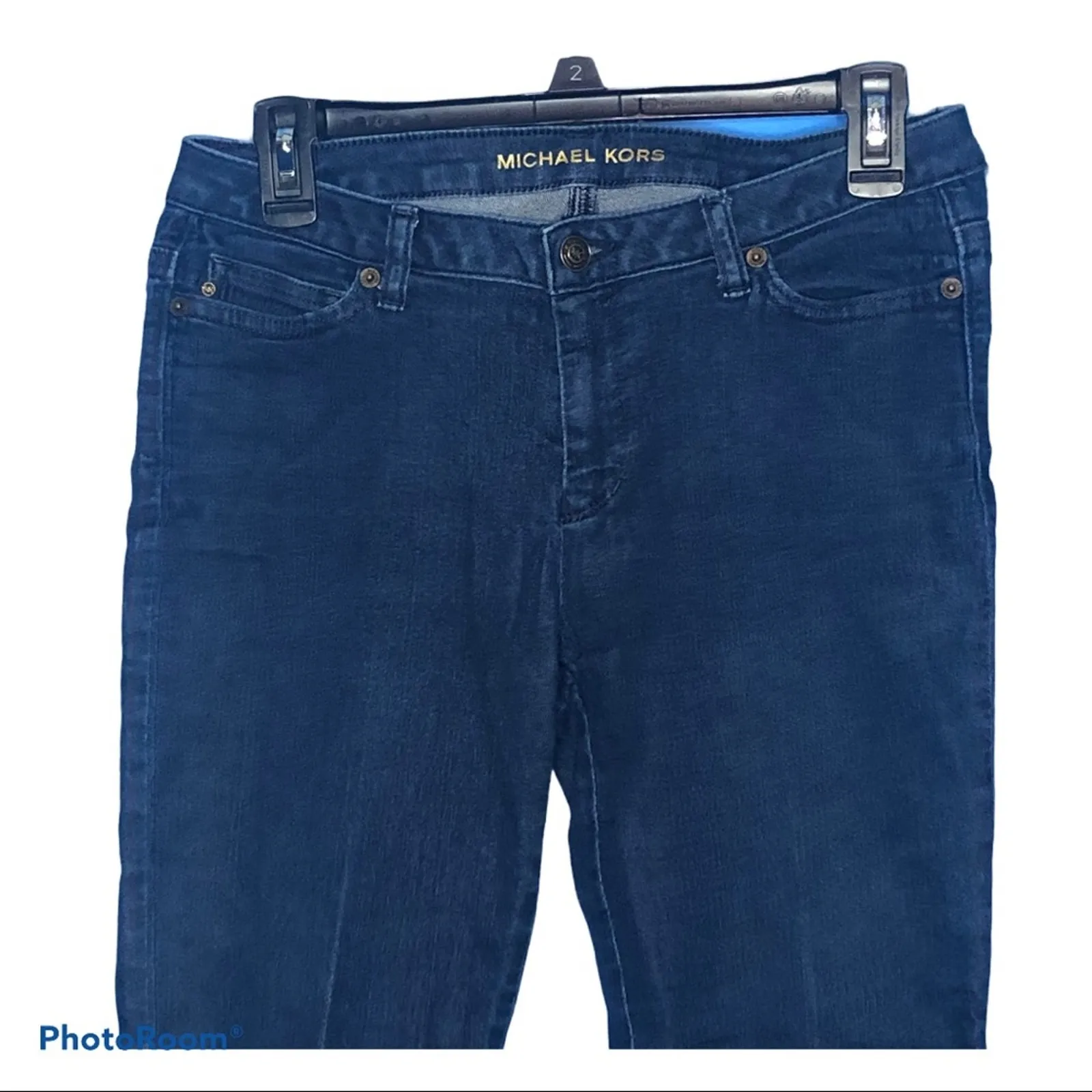 Michael Kors Dark Blue Skinny Crop Jeans Gold Pendant Detail Size 4 - Image 6