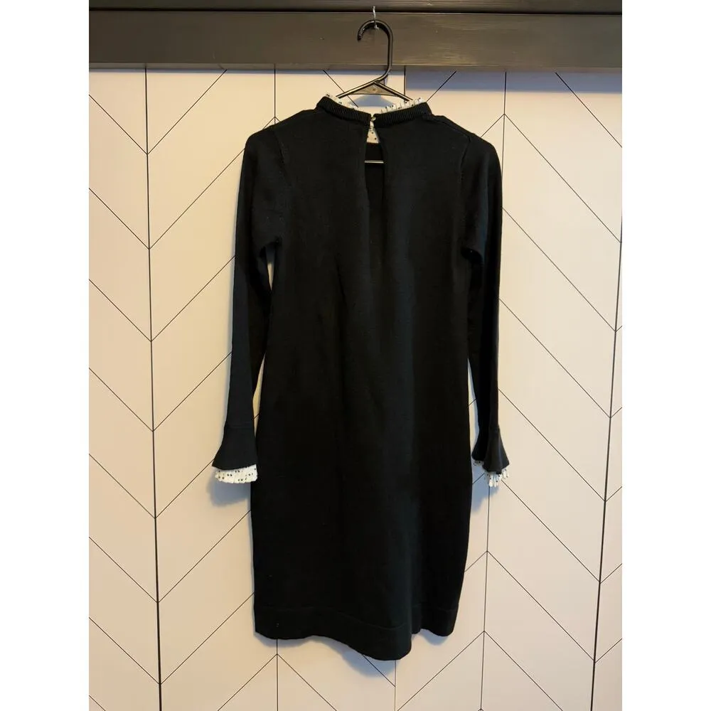 Vince Camuto Womens XS Black White Ruffle Polka Dot Trim Wednesday Addams Dress - Image 2