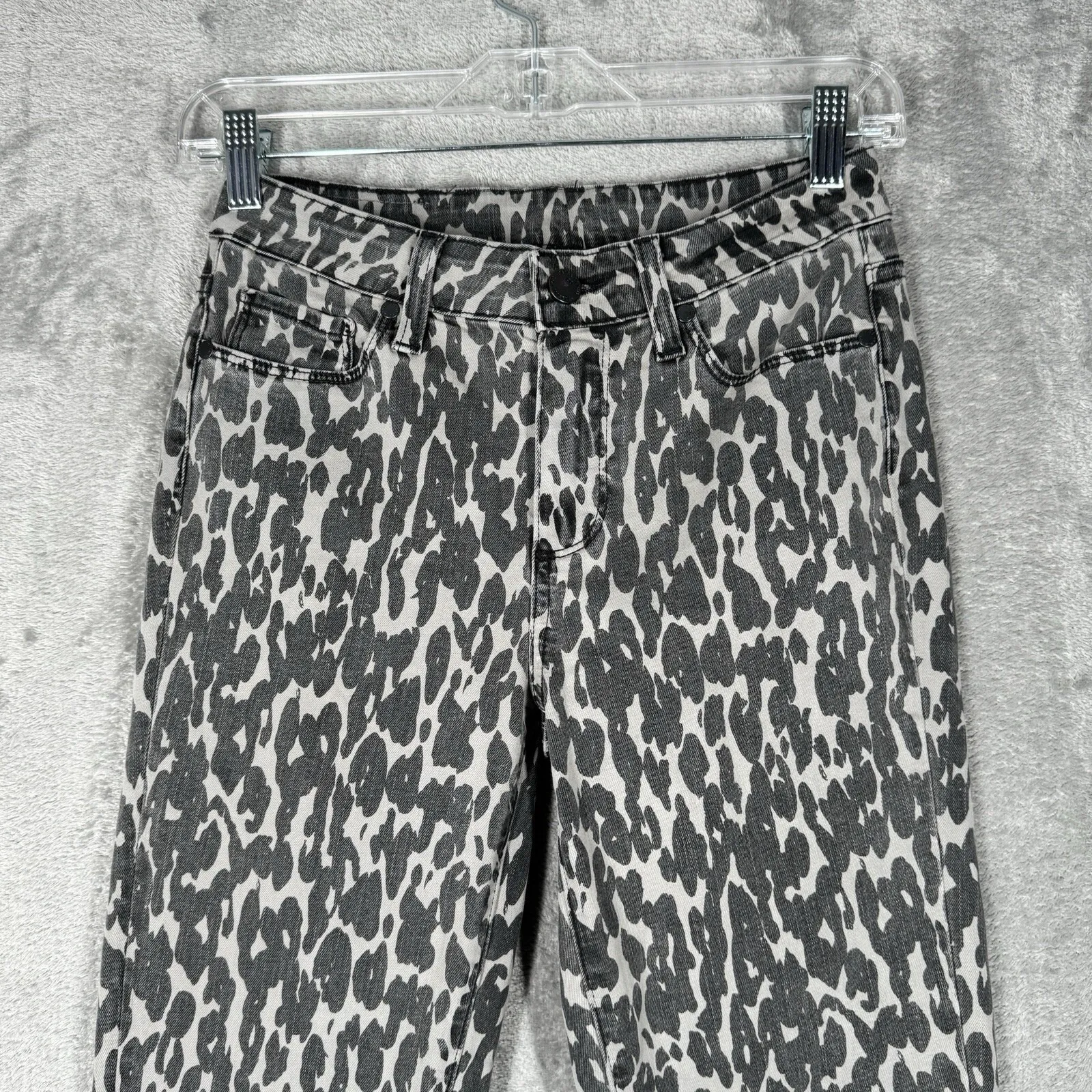 Paige Rosie HW Poppy Leopard slim Cut Flare Jeans Grey Animal Print Size 4 26 - Image 4