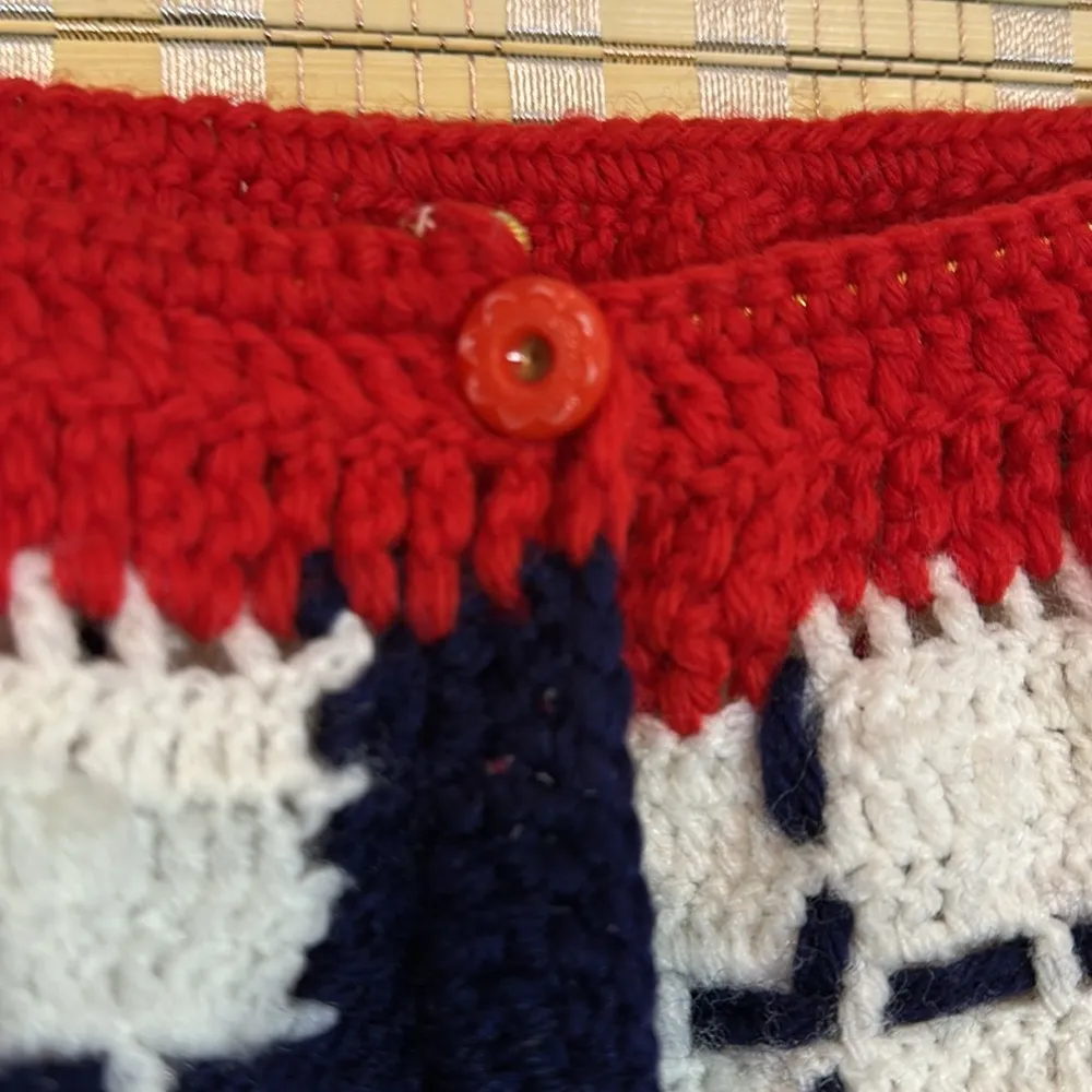 Vintage Probably 1970s Hand Knit Red White and Blue Short Skirt Small 6/8? - Image 15