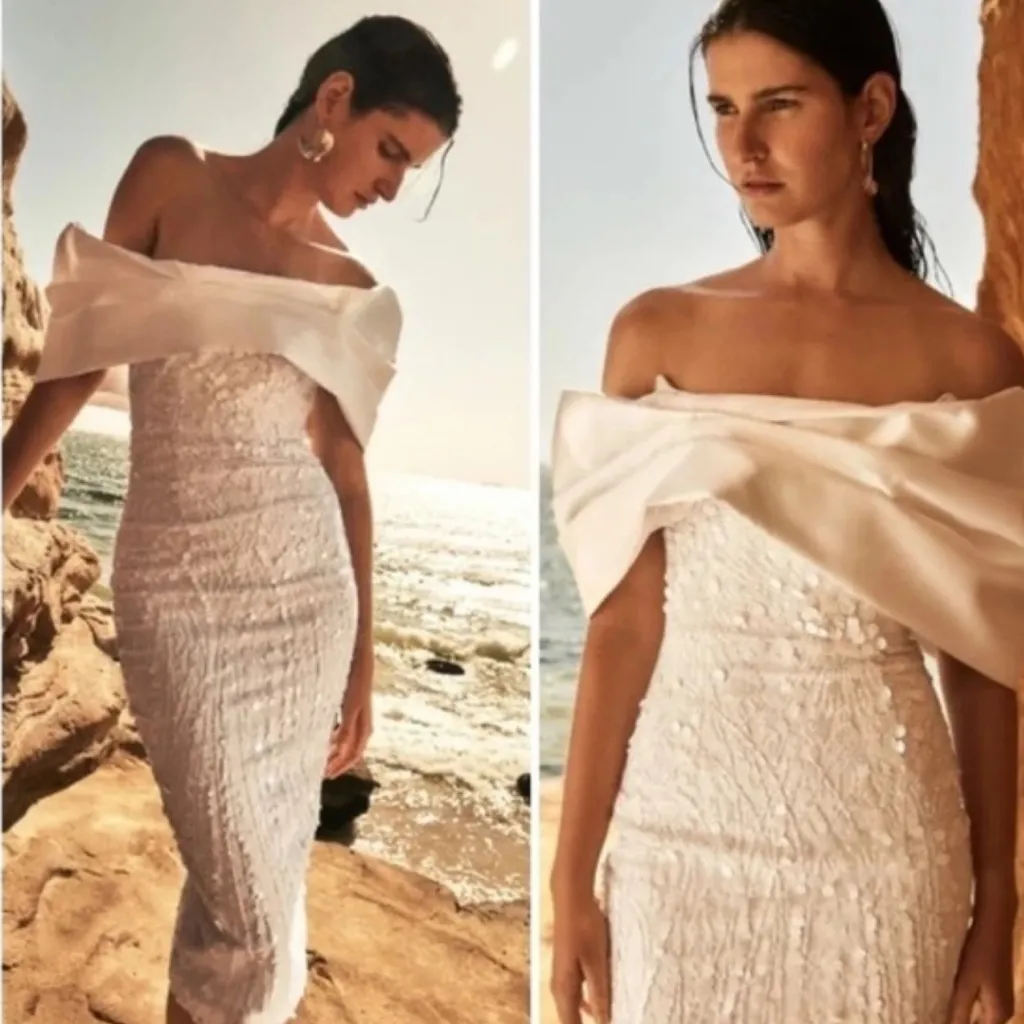 Eliya The Label Tanya Off The Shoulder Sequin Midi Dress White NWT Sz XL - Image 2