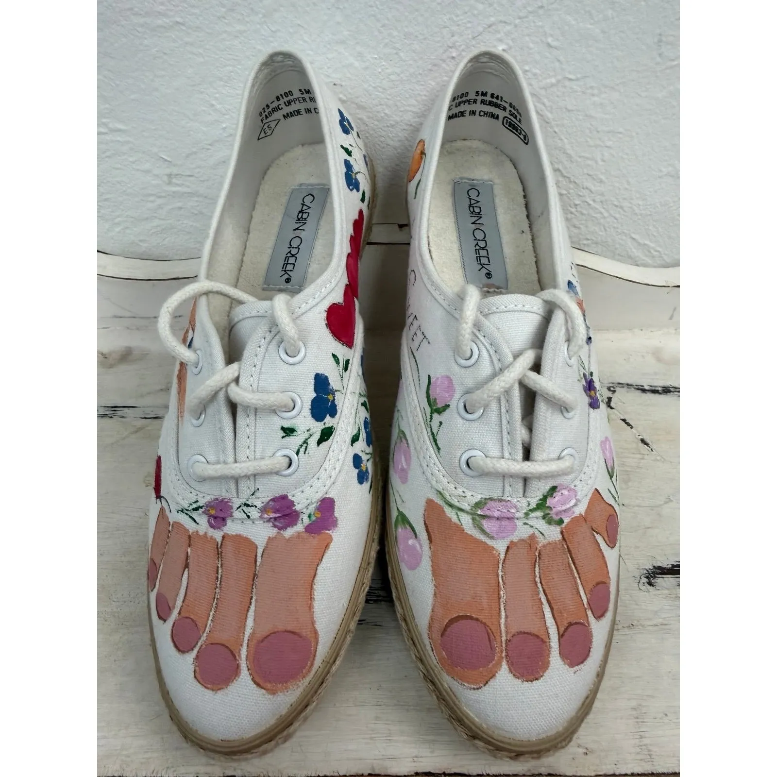 Cabin Creek‎ Hand Painted Canvas Shoes Women's 5M Floral Toe Art - Image 2