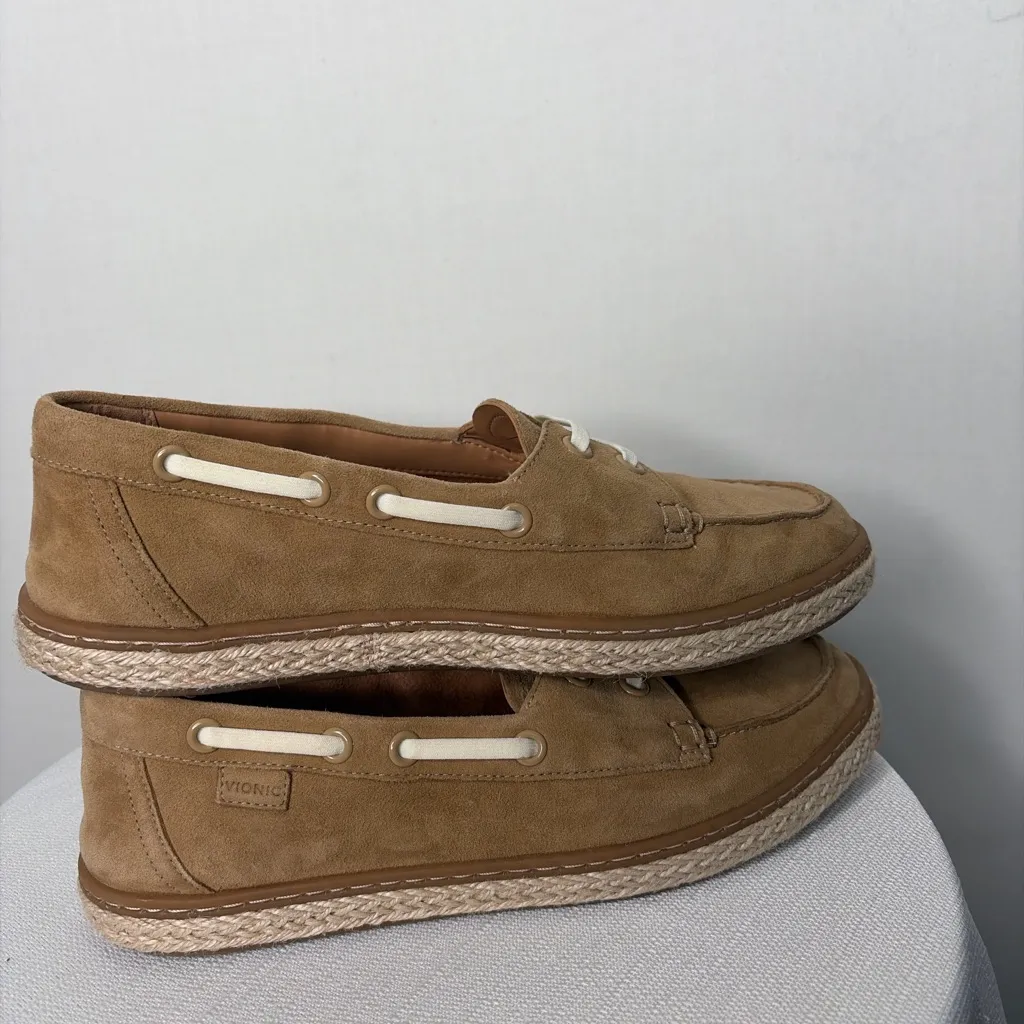 Vionic Bay Women Tan Suede Espadrille Boat Shoes Slip-On 7.5(B70) - Image 7