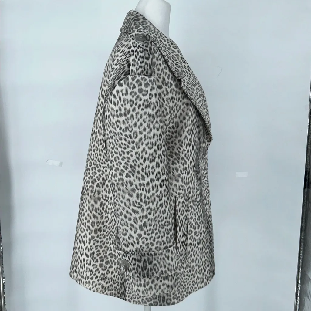 Tara Jarmon Leopard Print Double Breasted Coat Made in France Size 40 Gray - Image 6