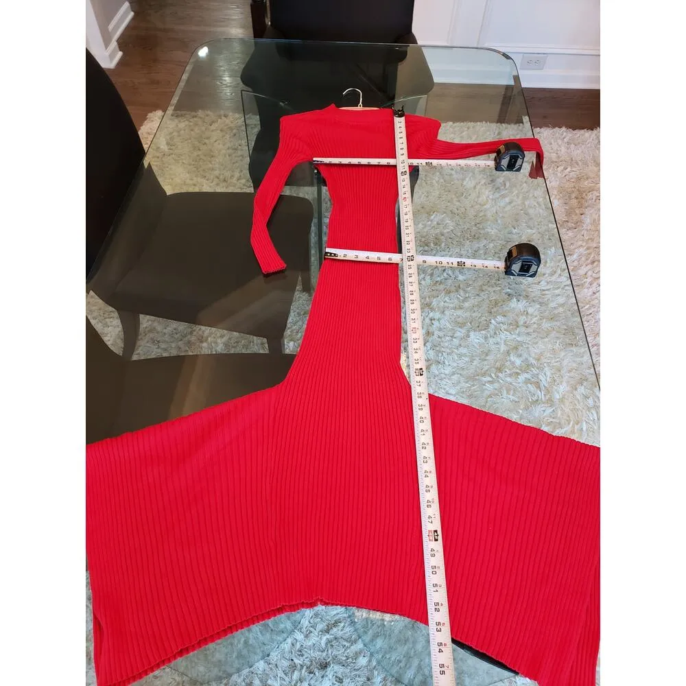 Swank A Posh Long Maxi Dress Womens Medium Red Knitted Long Sleeve Mock Neck - Image 7