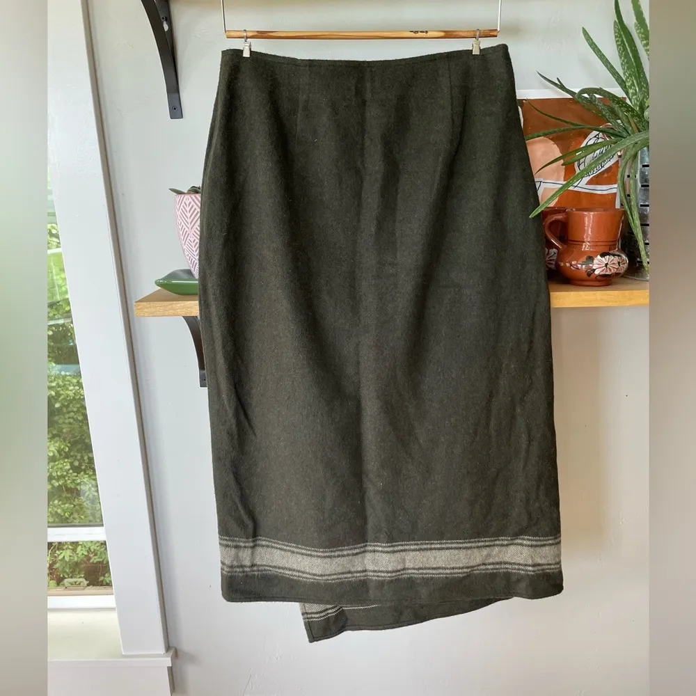 Vintage Evan Piccone Dark Olive Green Faux Wrap Maxi Skirt Size 10 - Image 2