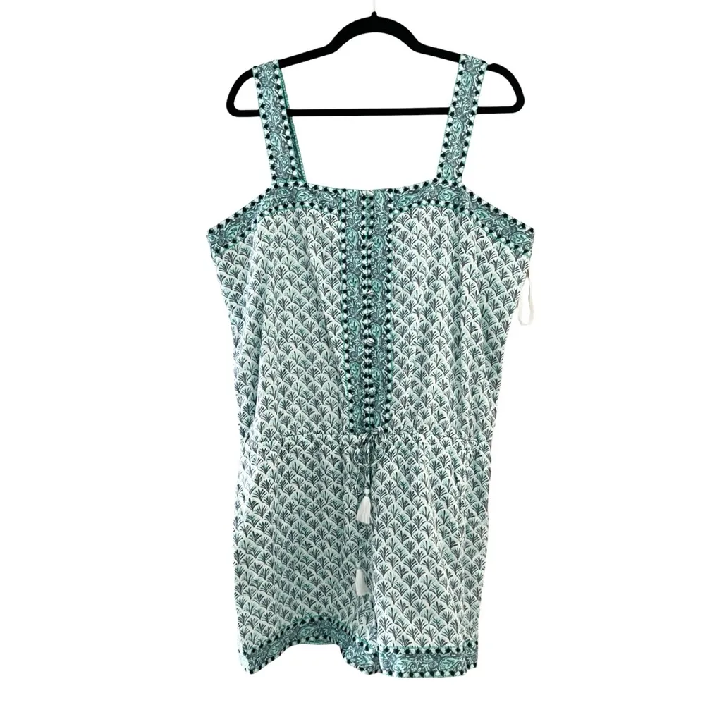 NWT VINEYARD VINES Blue White Embroidered Tiny Leaves Romper Women's Size L - Image 2