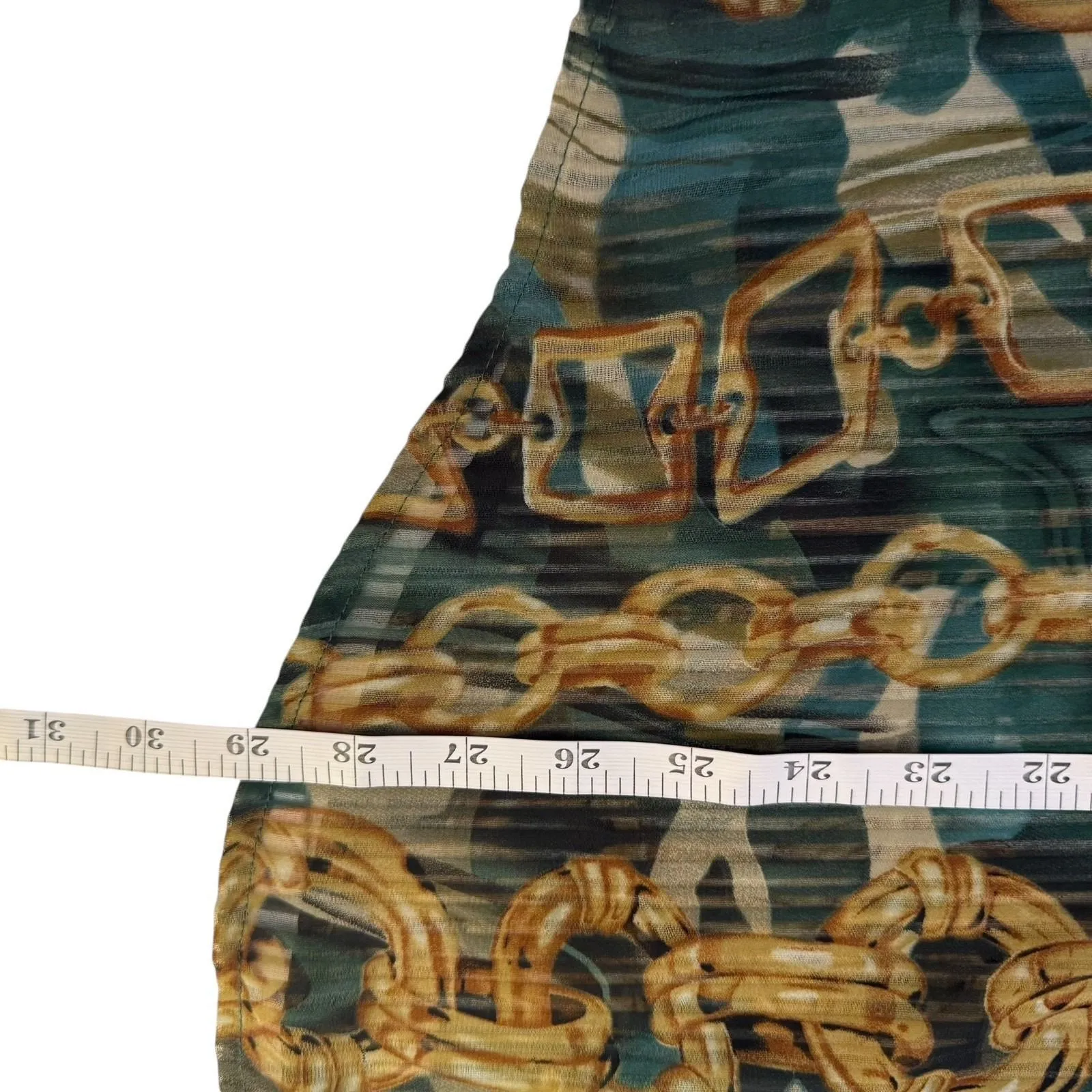 Susan Graver Green Gold Equestrian Sheer Blouse Size Large Chain Old Money Horse - Image 9