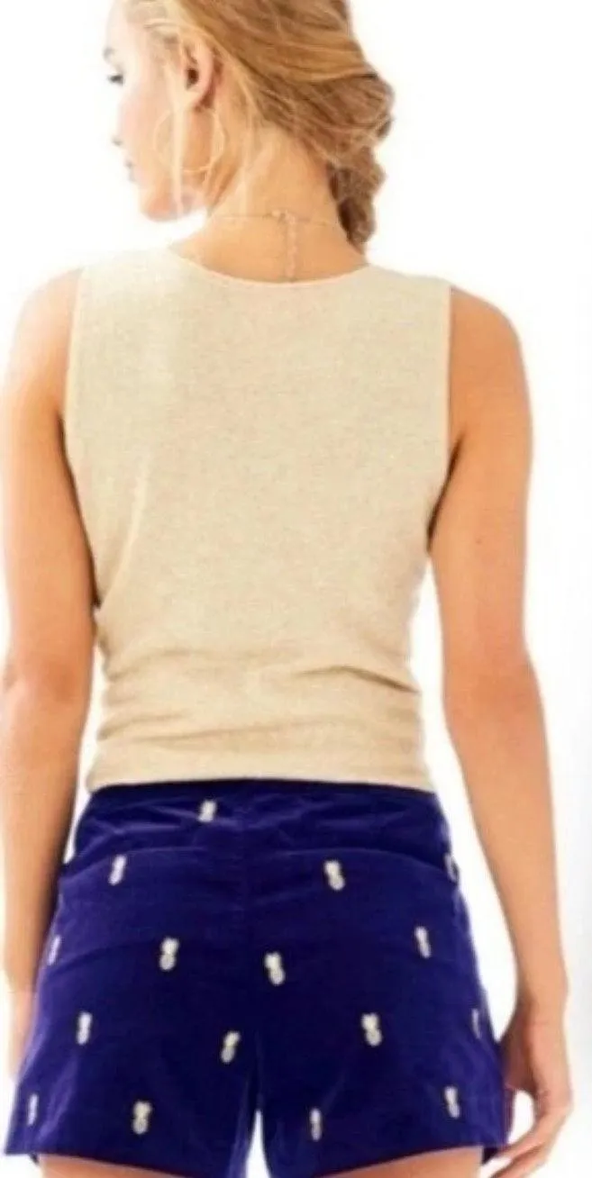 Lilly Pulitzer RARE NWT Velvet Navy Shorts with Gold Pineapple Embroidery - Image 2