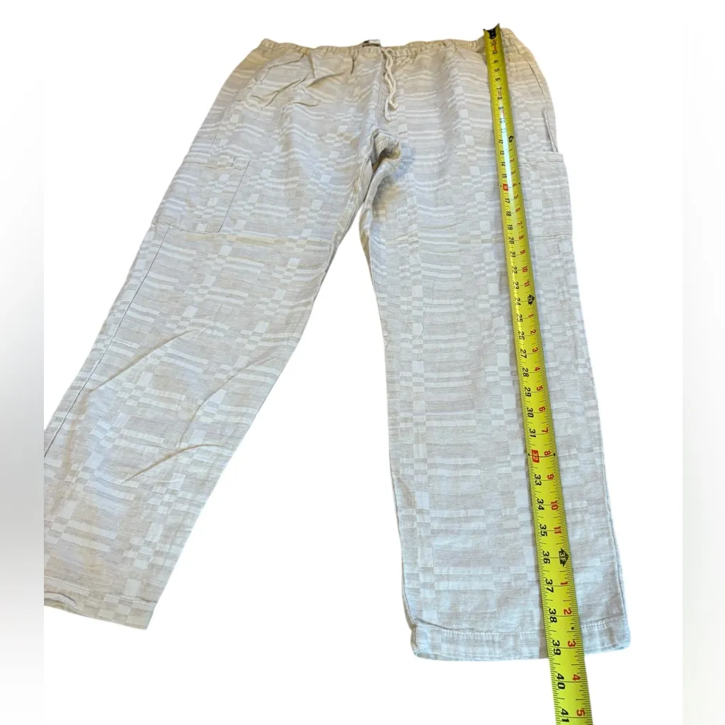 Coldwater Creek Linen Cotton Beige Patterned Pants Pull On Tie Waist Women Large - Image 9