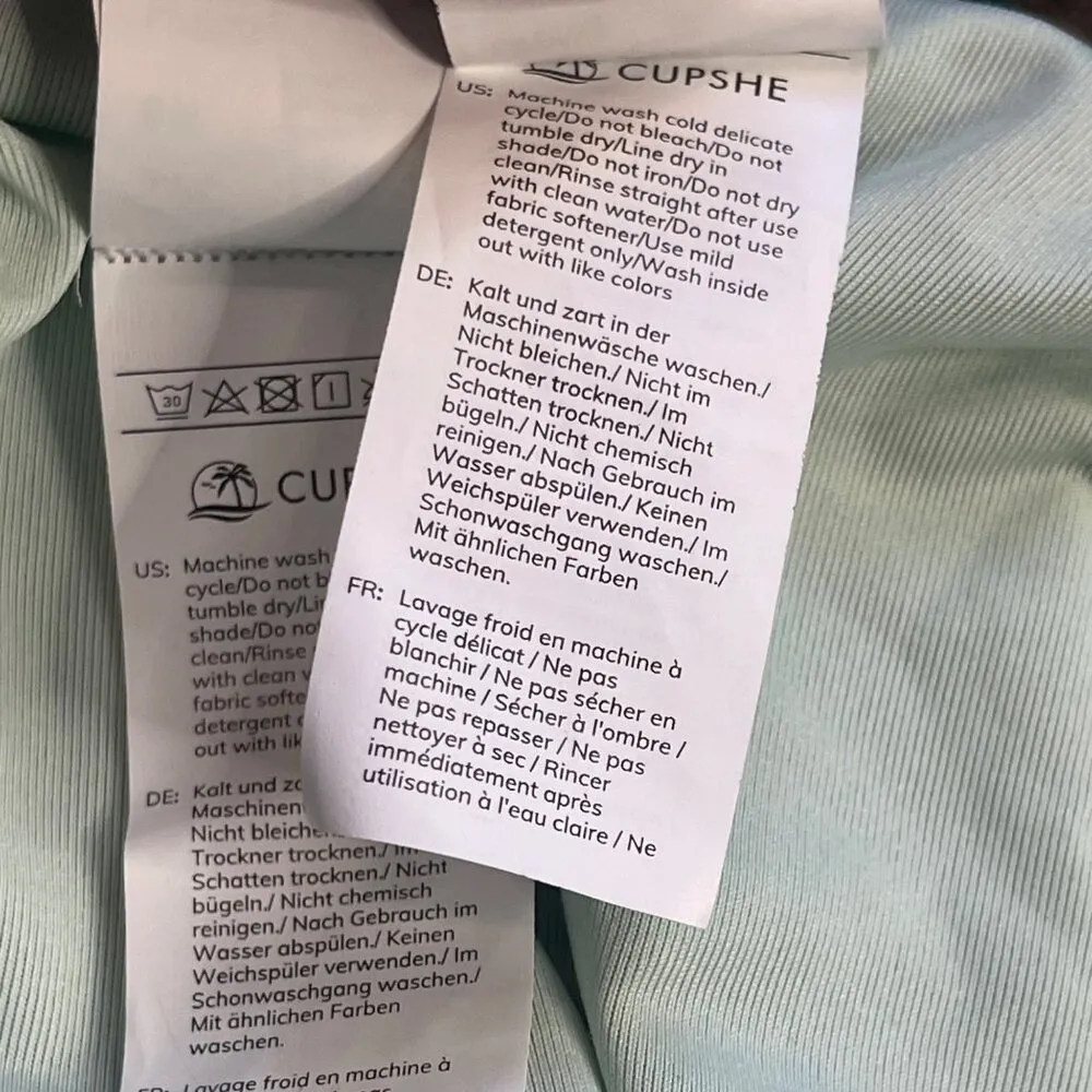 Cupshe Scalloped Bikini Set Womens Size Large Mid Rise Textured Teal 2 Piece NEW - Image 8