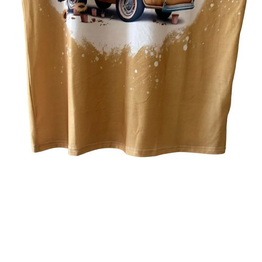 Women’s Crewneck Mustard Hippie Bohemian Van Floral Short Sleeves SZ M #2115 Yellow Size M - Image 5