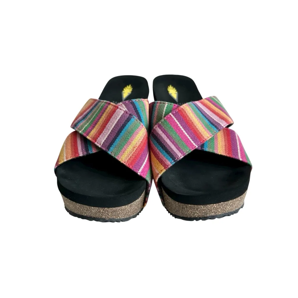 🔃Volatile Women’s Multicolor Striped Slip On Wedge Sandals Purple Size 6 - Image 4