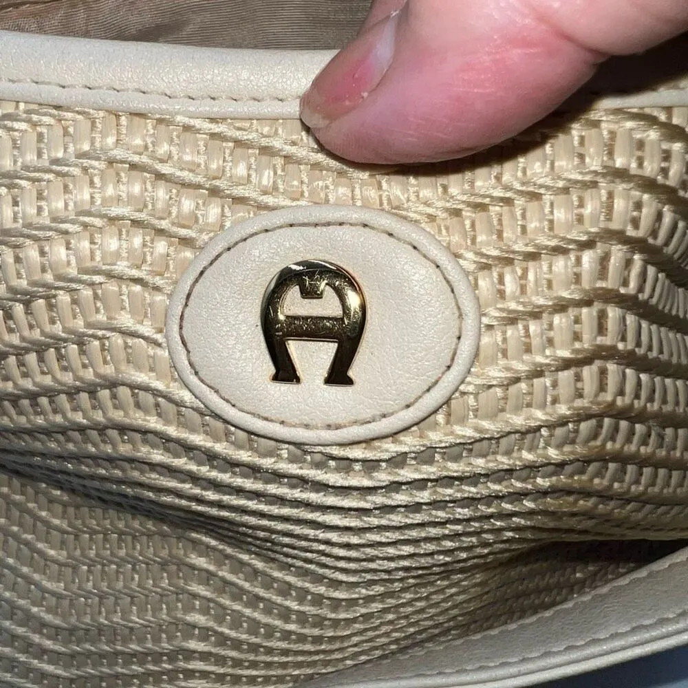 Etienne Aigner Vintage Cream Basket Weave Straw Handbag Neutral Purse - Image 11