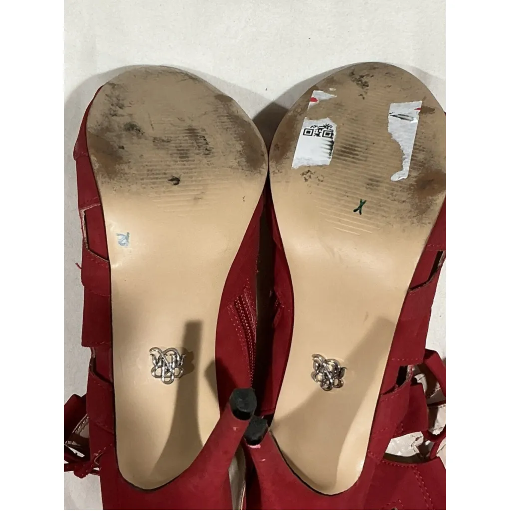 Woman’s RNR Republic Open Toe Strappy Tie Red Stiletto Heel Shoe 8 M - Image 7