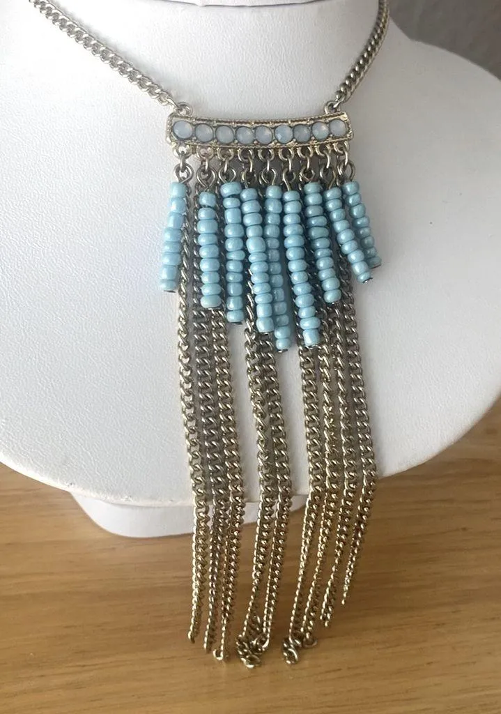 Anthropologie Shiraleah Eulalia Necklace Turquoise Fringe Chains - Image 2