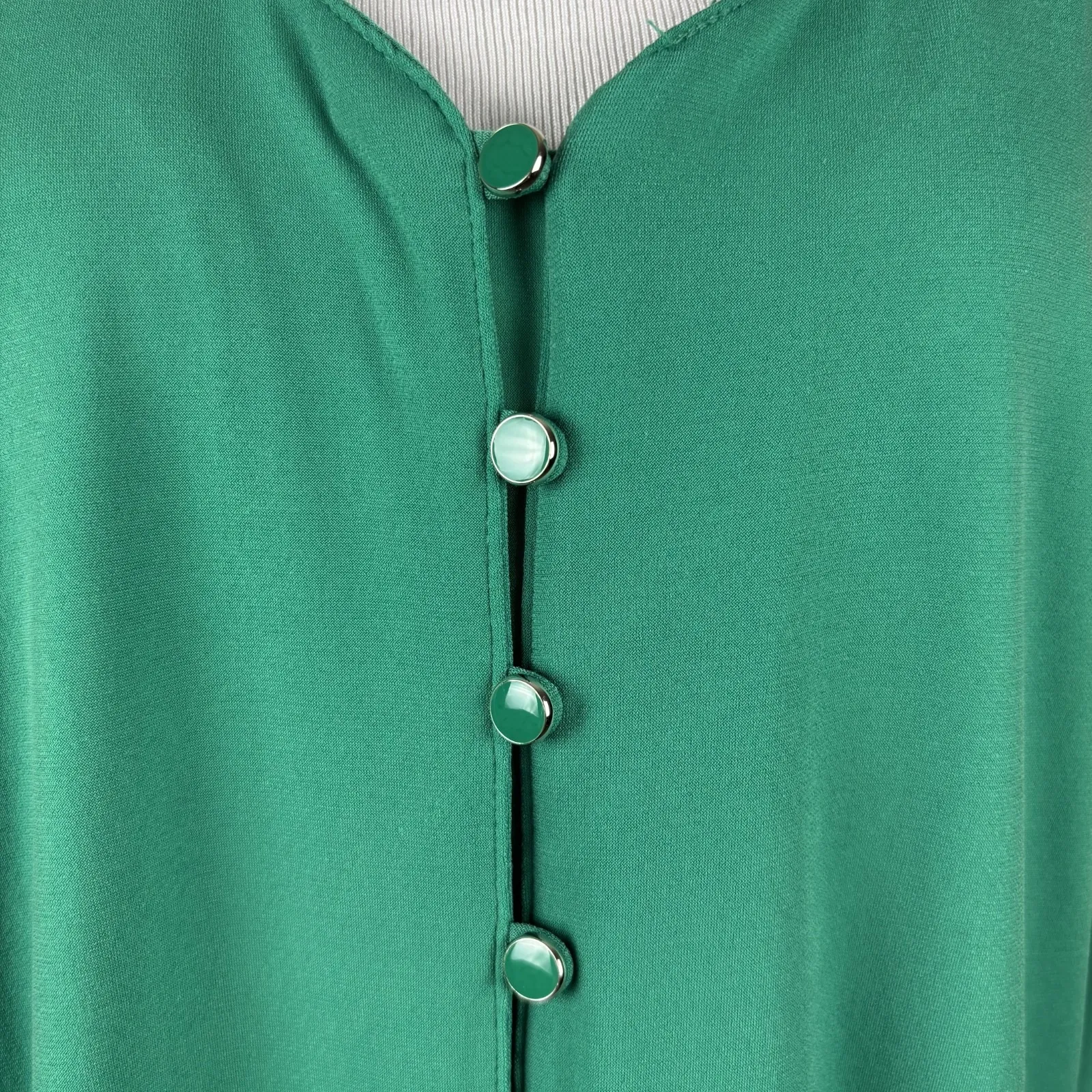 NY Collection Top XL Green Stretch Knit Button Up Dolman 3/4 Sleeve Tie Front - Image 3