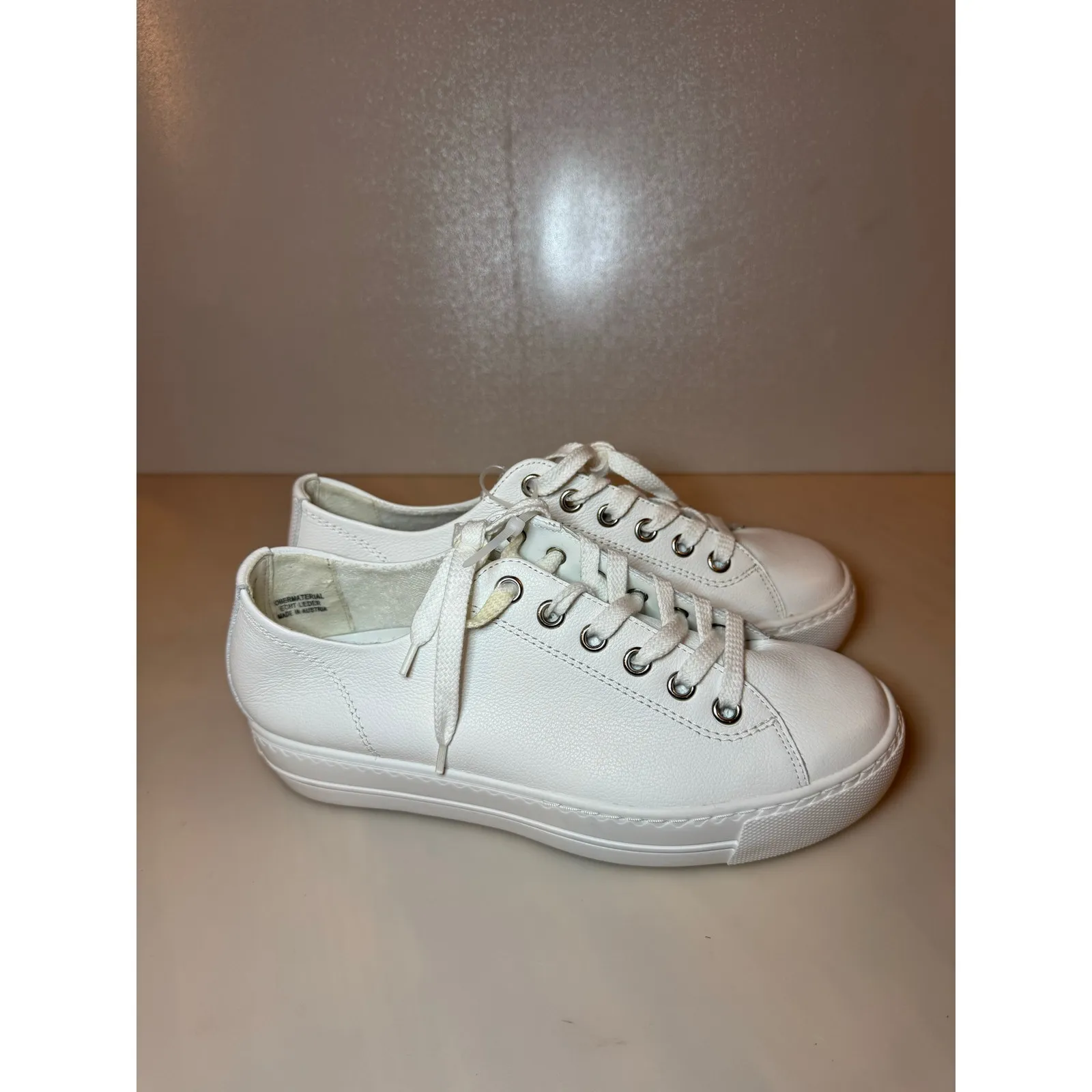 Paul Green Bixby White Leather Platform Sneakers - Size 7 - Image 3