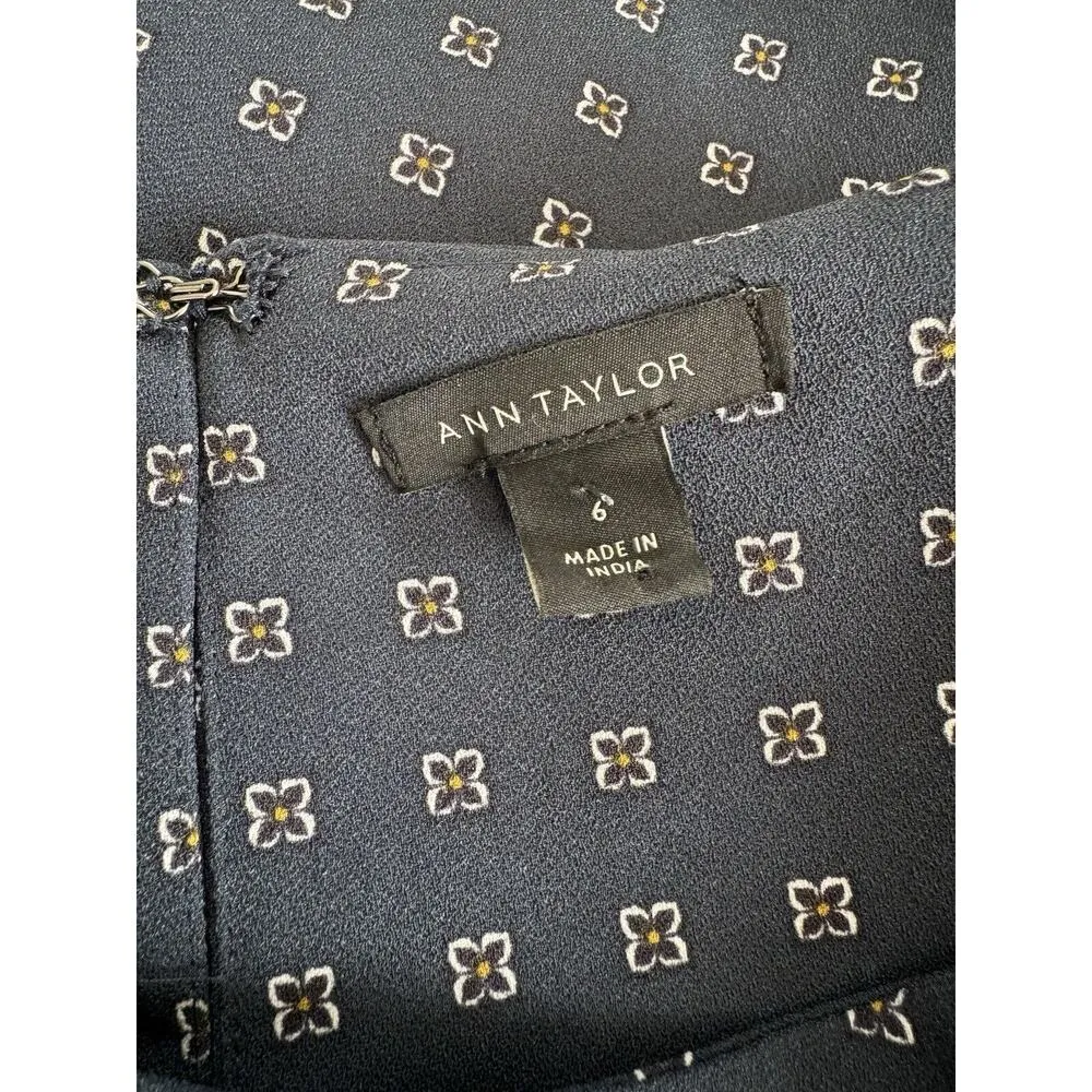 Ann Taylor Navy Blue Geo Print Bishop Sleeve Shift Dress Women’s Size 6 - Image 8