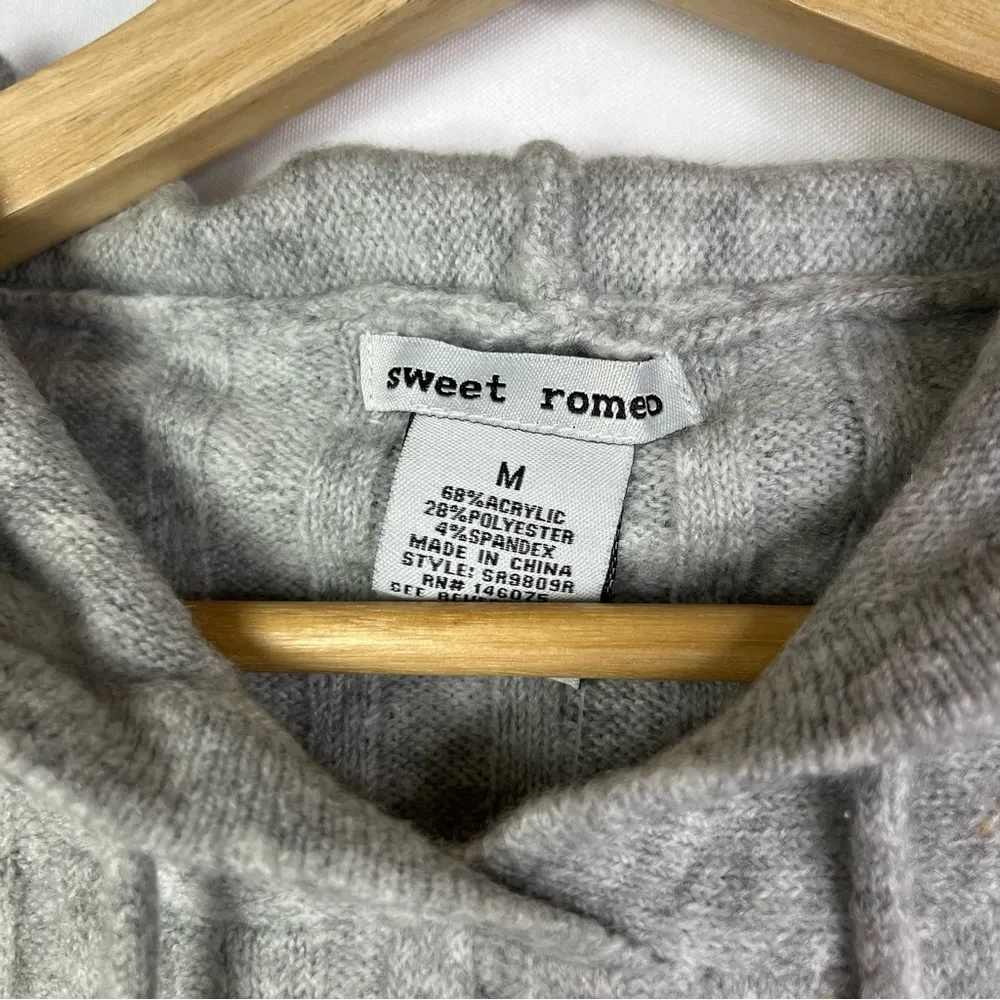 Sweet Romeo Heather Light Grey Ribbed Knit Hooded Sweater M - Image 4