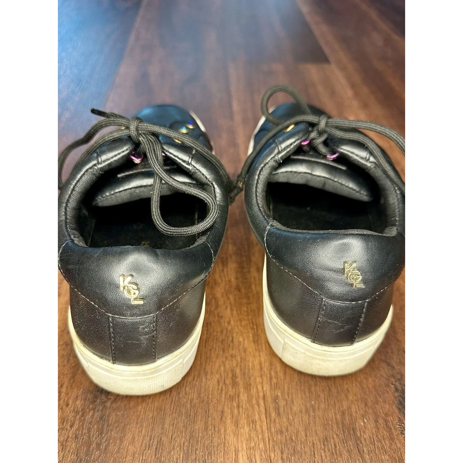 Kurt Geiger London Leather Liviah Sneakers Rainbow Crystals Sz 38 (7 US) EUC!! Black - Image 3