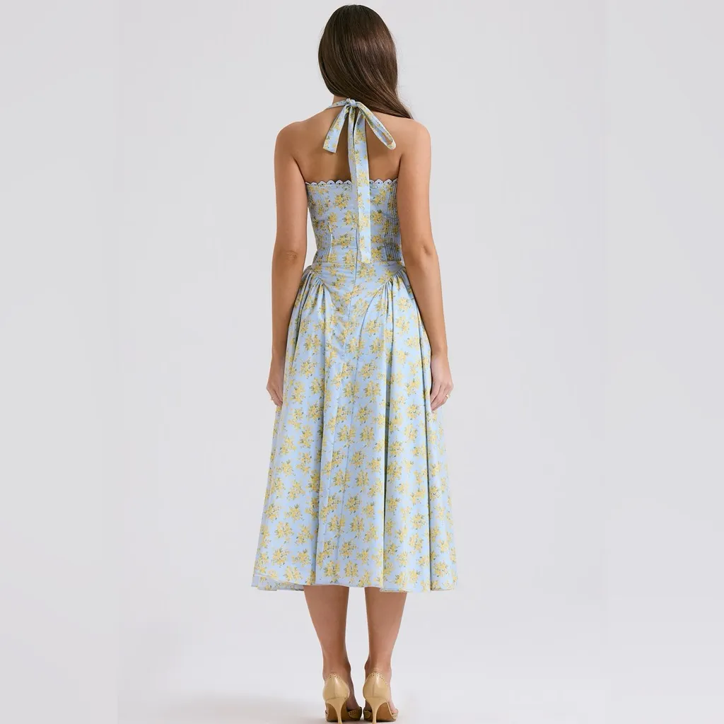 House of CB Adabella Floral Pleated Halter Sundress‎ in Light Blue NWOT size L - Image 6