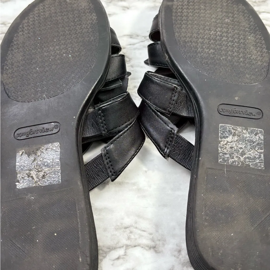 Comfortview Black Floral Slide Sandals Women's 9.5M‎ Slipon Cushioned wedge - Image 6