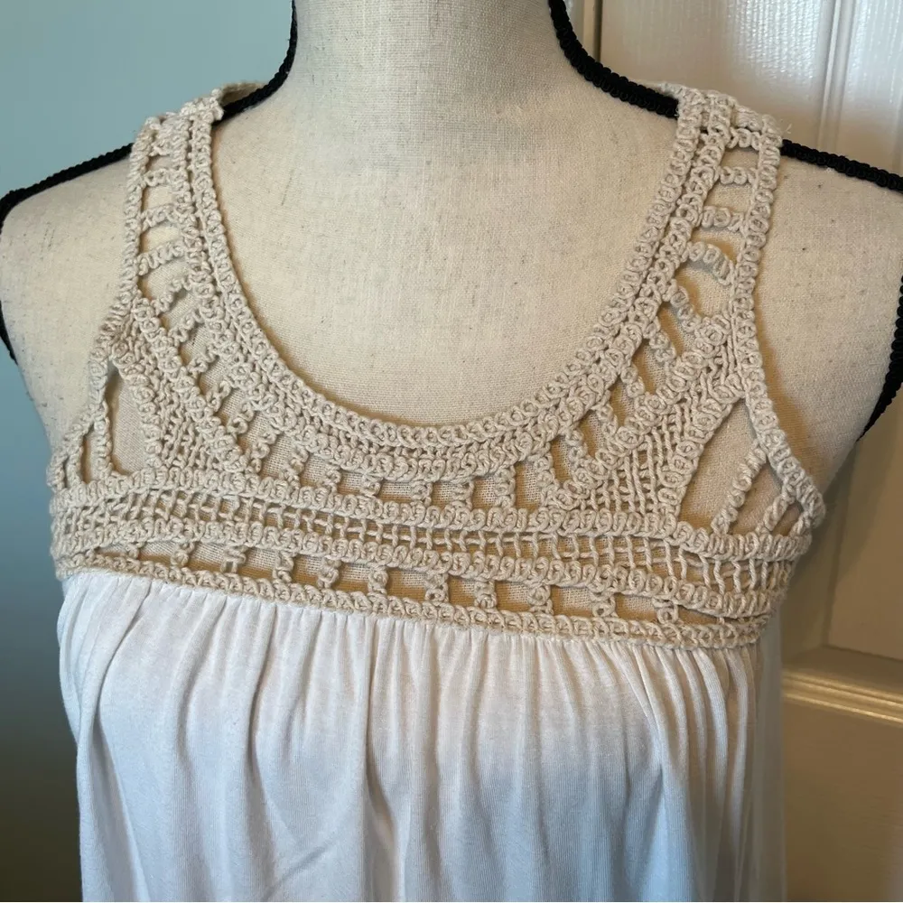 Papaya Womens Size Small Cream Sleeveless Blouse Upper Crochet Cotton Bottom Top - Image 6