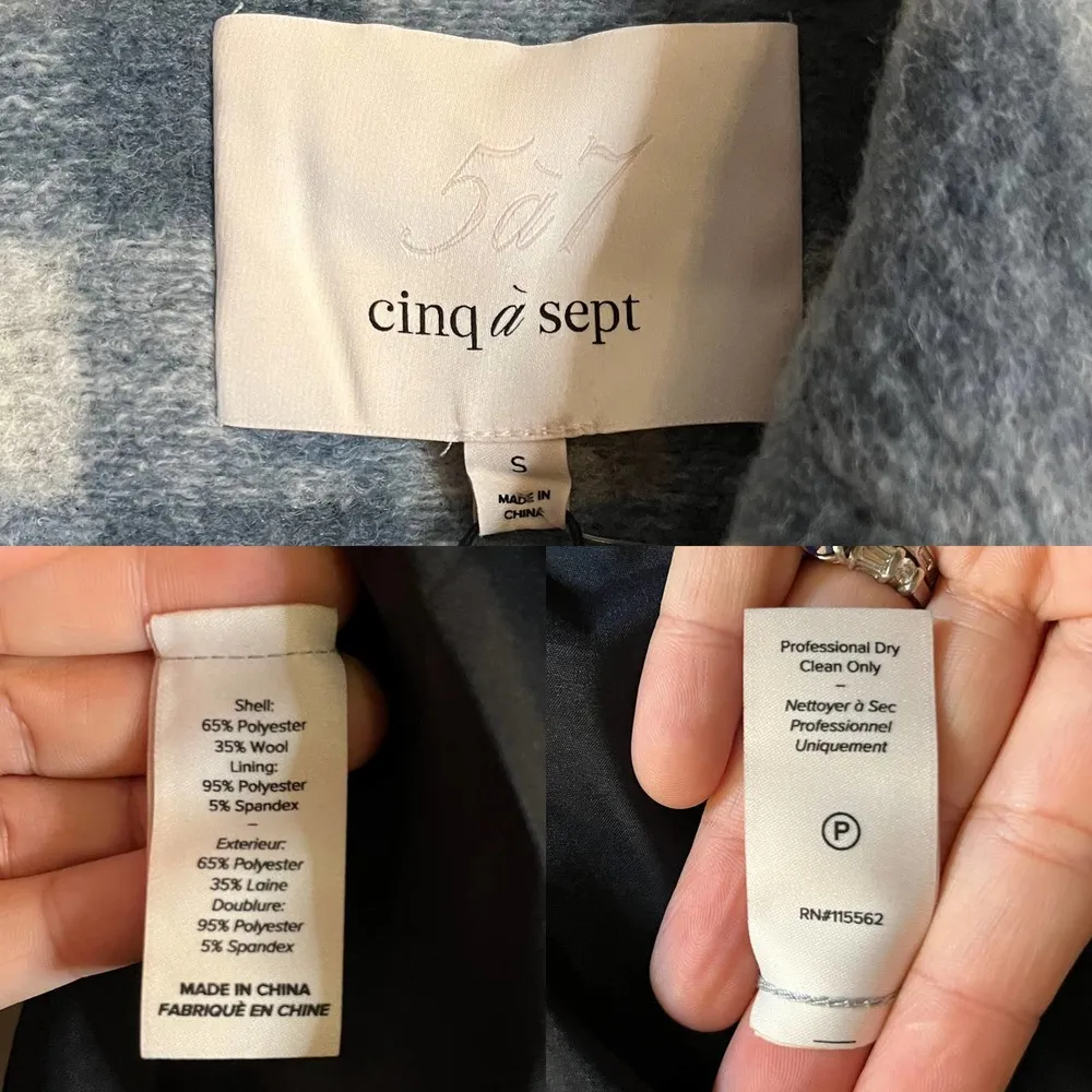 CINQ a SEPT Alix Coat Jacket Plaid Shacket Fringe Trim Steel Blue Multi SM NWT - Image 5