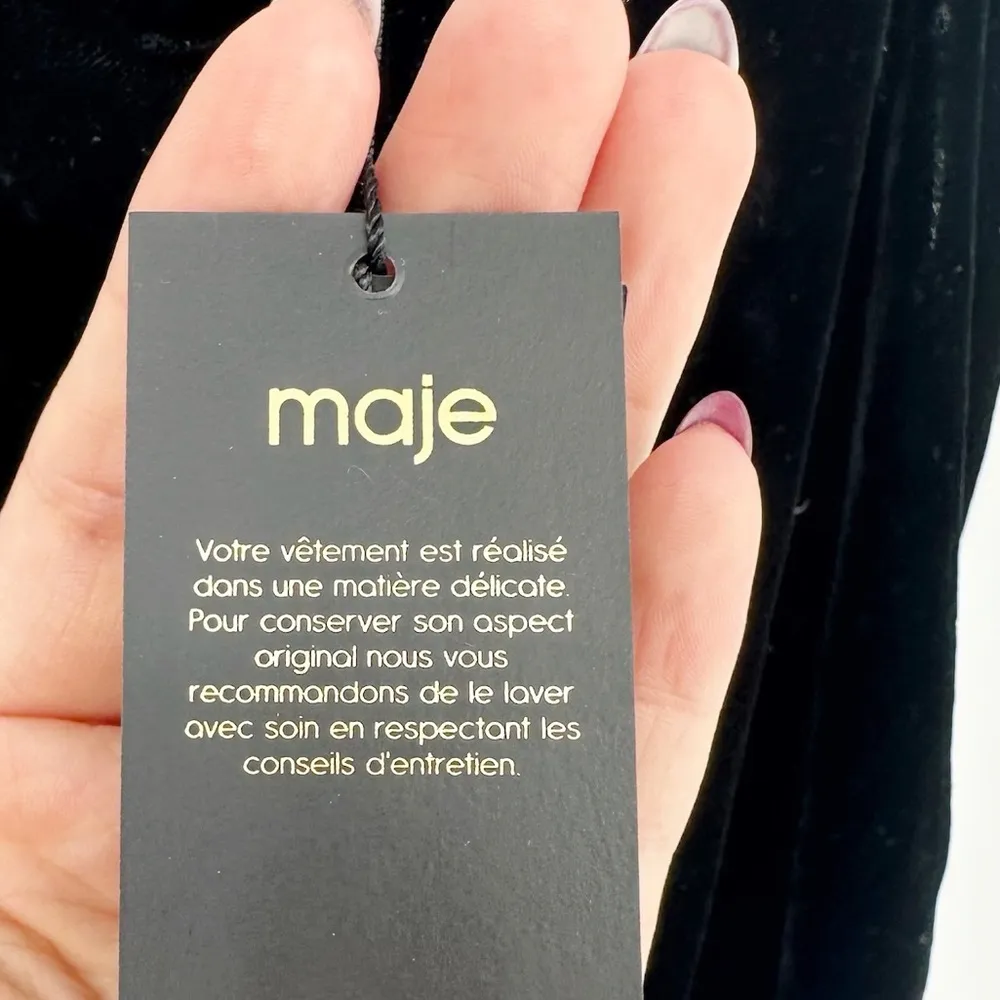 NEW Maje Ruiza Velvet Short Slip Dress Lace Trim Black Women's 1 Small - Image 8