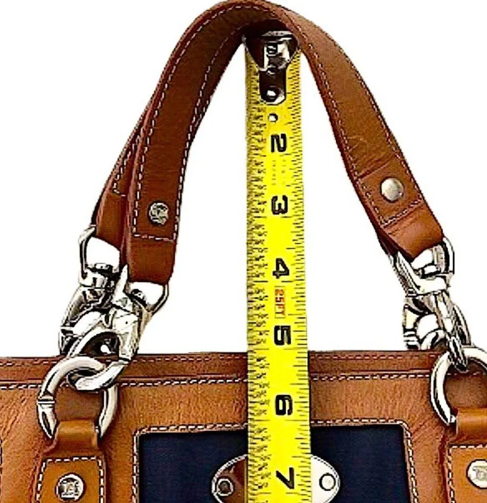 CELINE Navy Blue Denim Canvas & Brown Leather Trim Tote Bag w Silver Hardware - Image 10