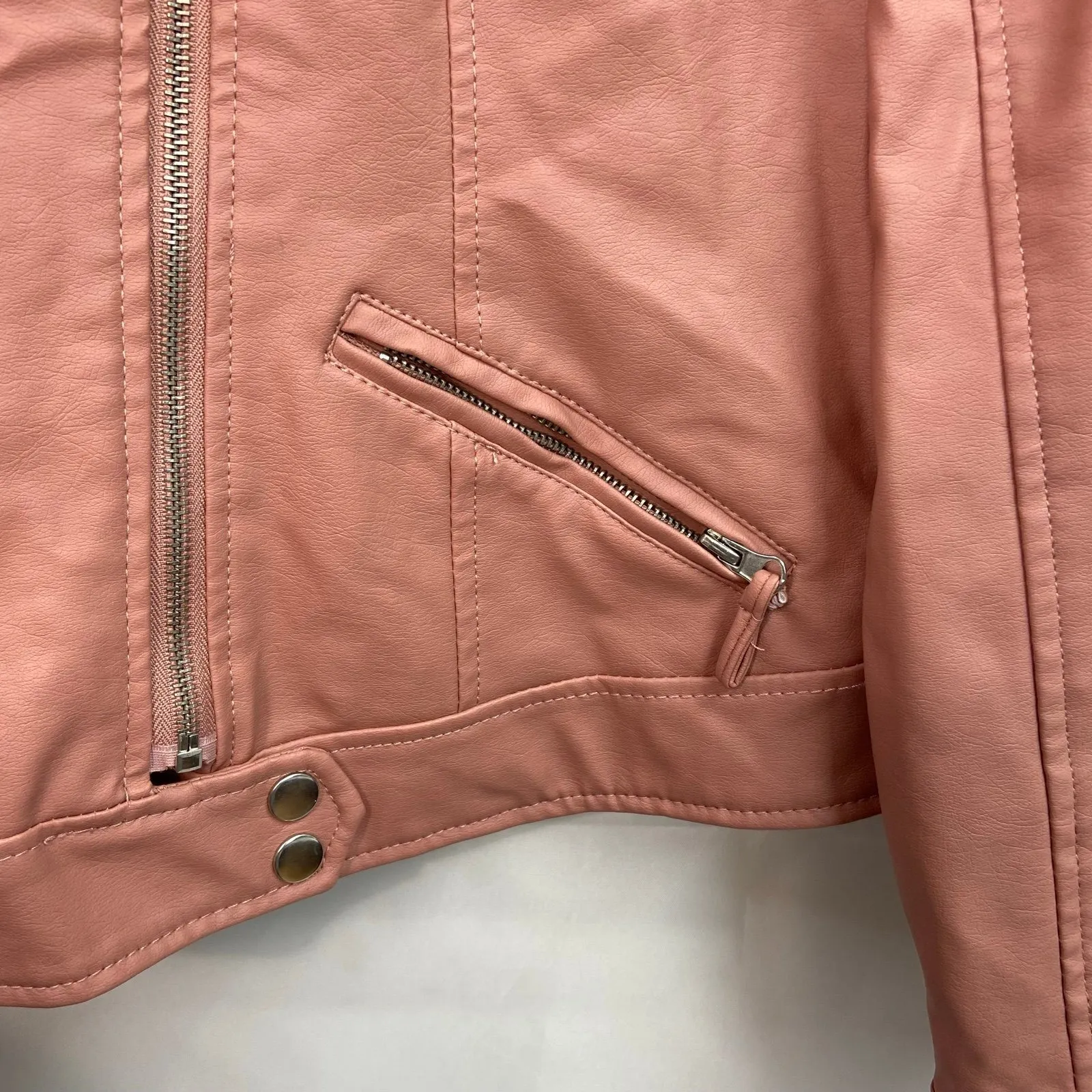 New Look women's mauve pink faux leather zip collared pocket lined jacket large - Image 5