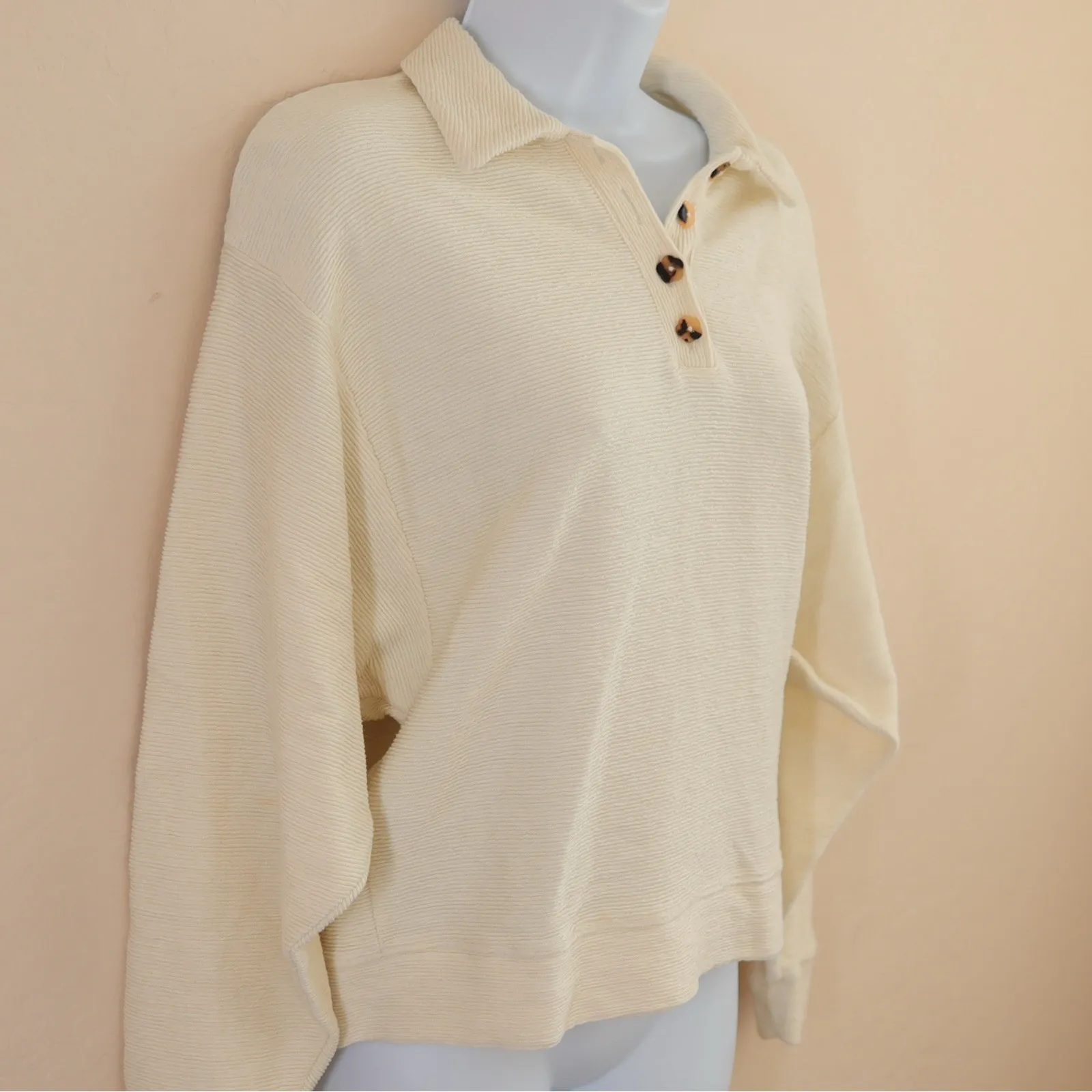 Madewell‎ Top Cream Ottoman Jacquard Polo Organic Cotton XS NC618 - Image 9