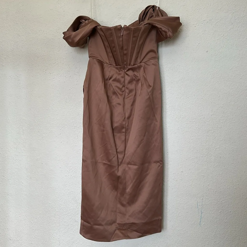 House of CB Toffee Loretta Dress‎ brown corset satin dress boned size M NWOT - Image 6