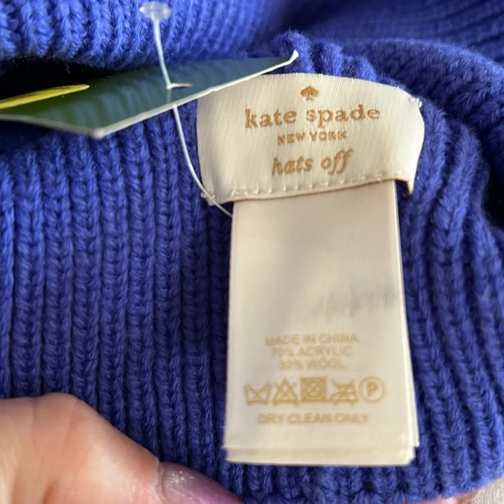 Kate Spade NWT -  cobalt Blue Knit Hat with bow - Image 4