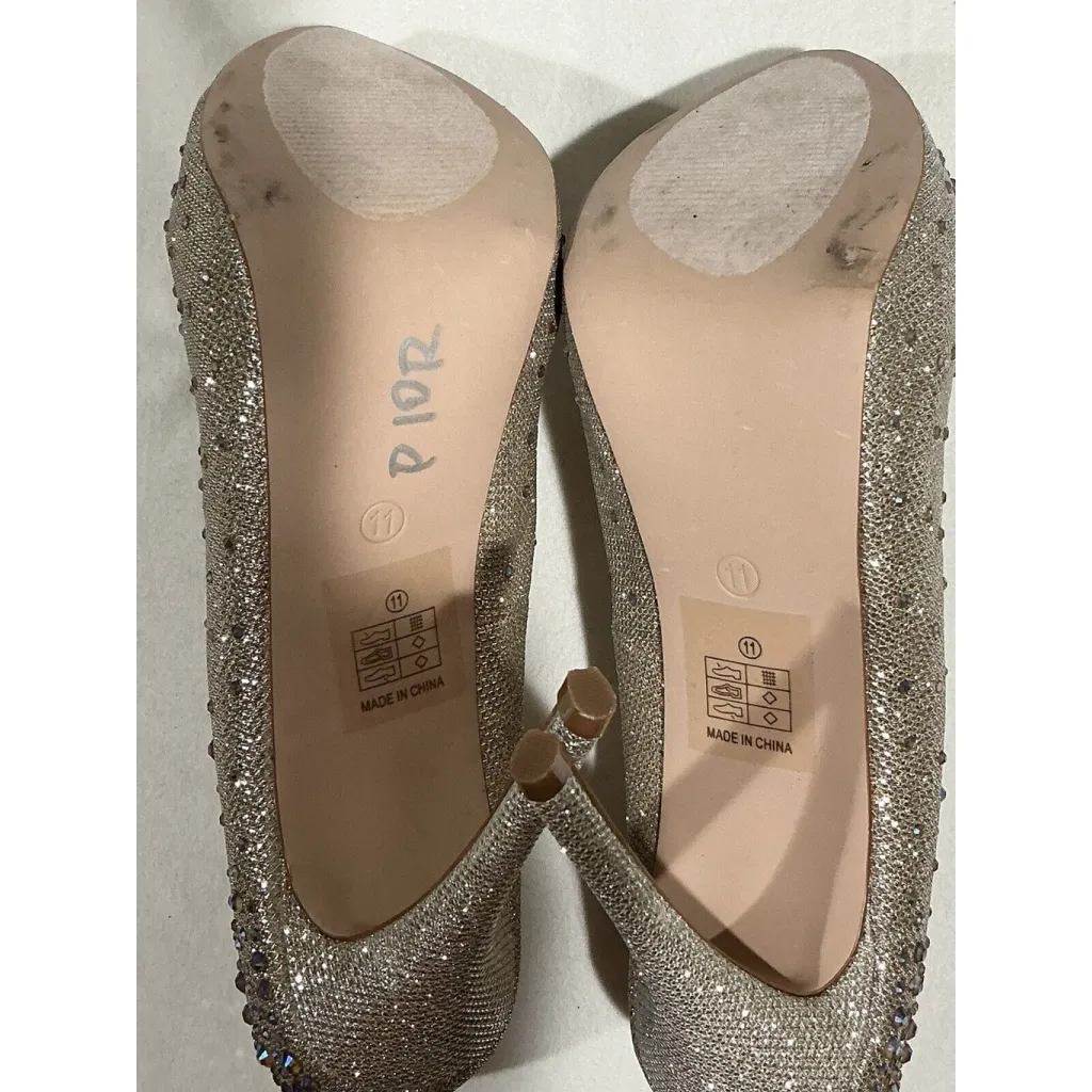 Womans Fabulicious Gold Rhinestone Sparkly Platform Heel Pumps Size 11 - Image 7