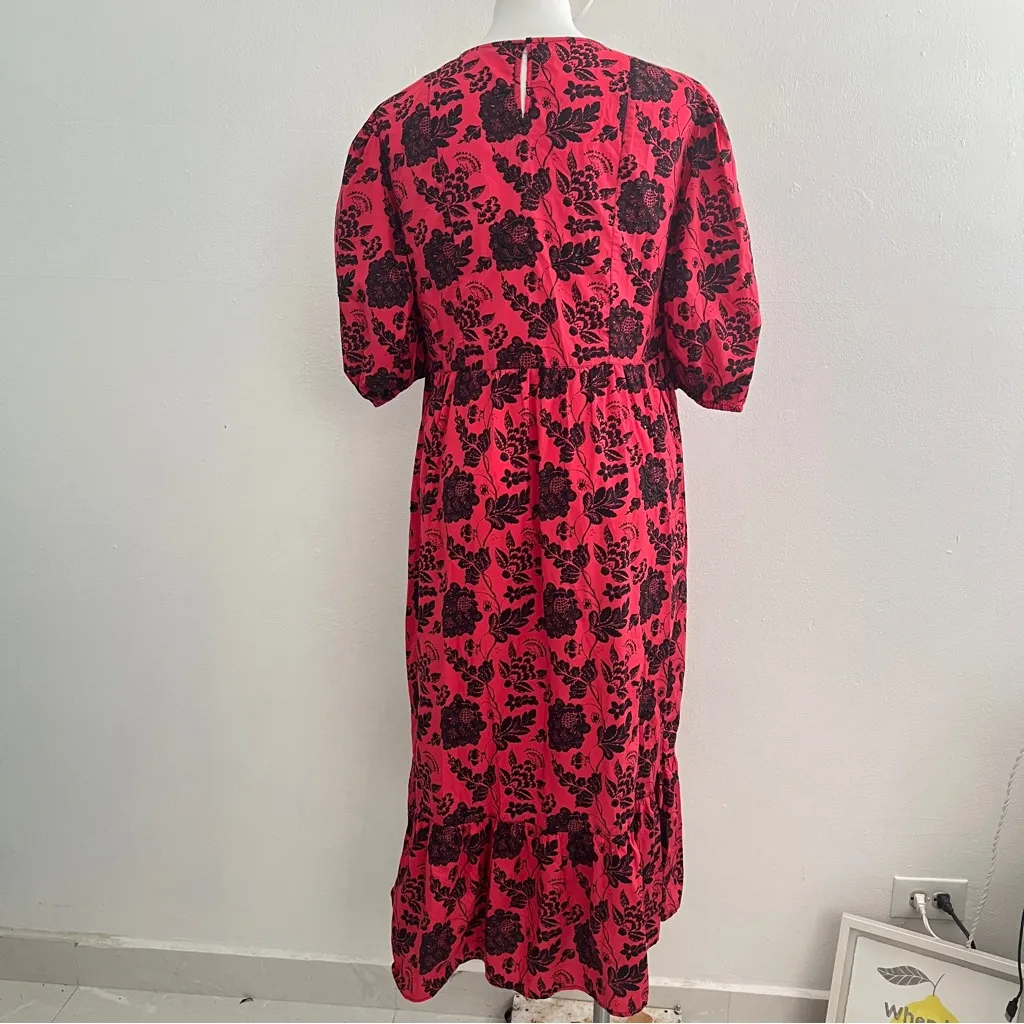Zara Blogger Maxi Dress Red Floral Embroidered Beaded Sequins Balloon Sleeve NEW - Image 10