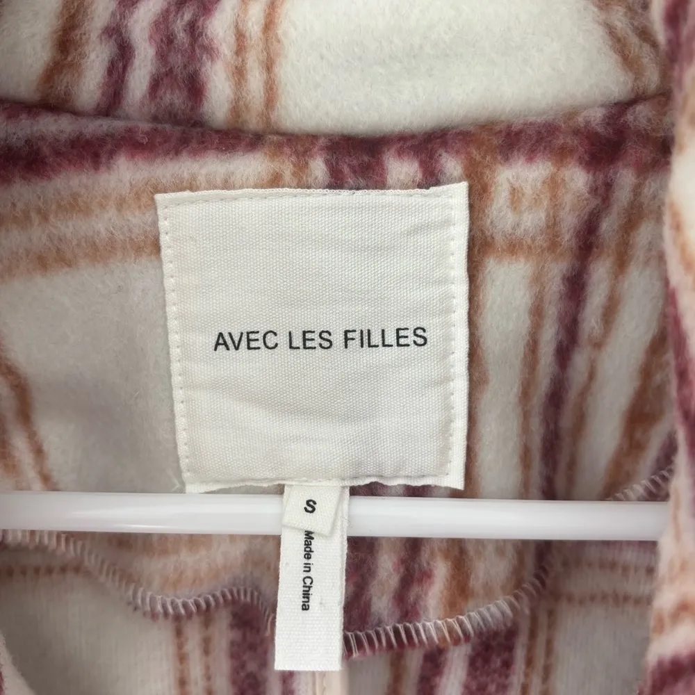 Avec Les Filles Plaid Zip Up Jacket Fleece White Pink Orange Shacket Cropped - Image 11