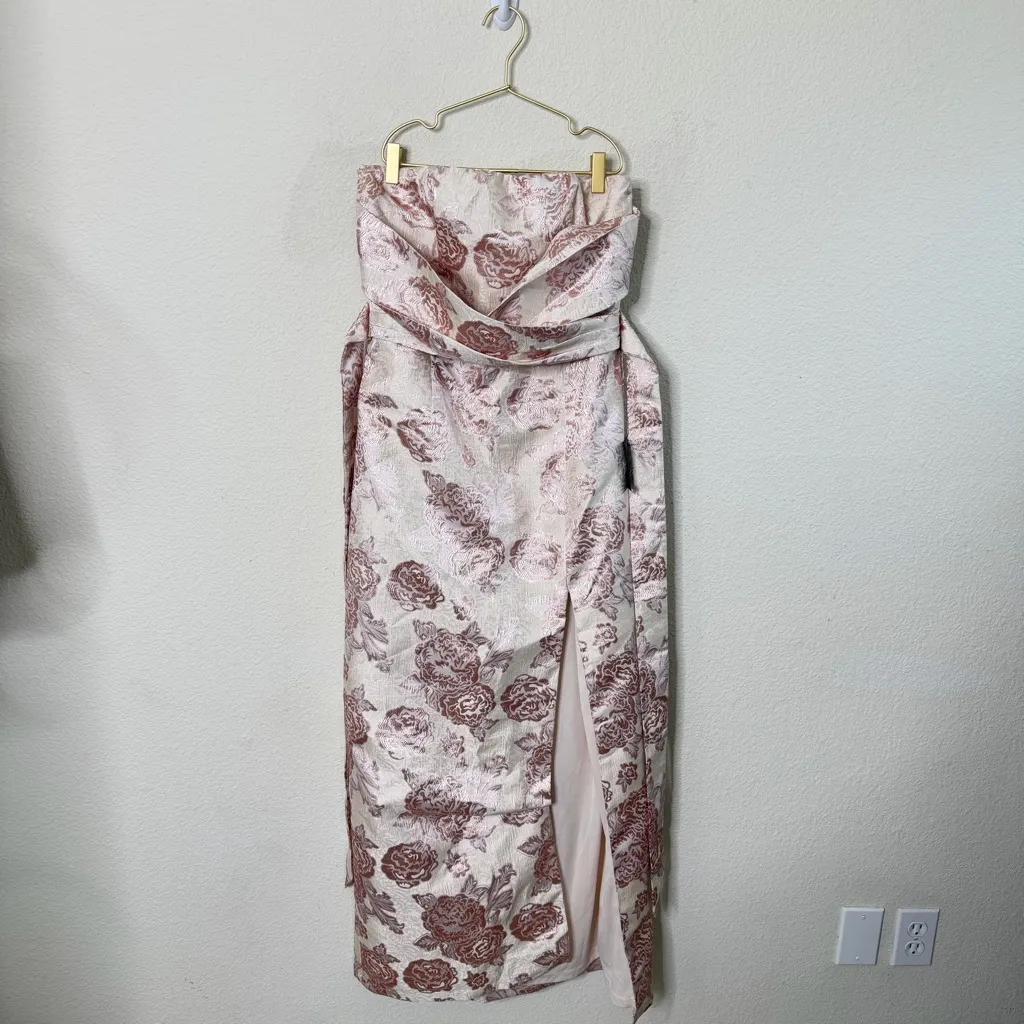 NWT Lulus Redefine Regal Pale Pink Floral Jacquard Strapless Maxi Dress Womens L - Image 7