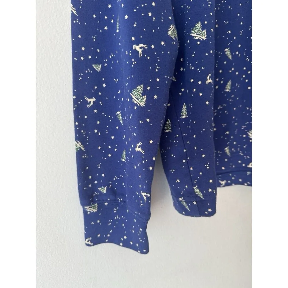 Lands End Blue Winter Holiday Scene Relaxed Fit Mock Neck Shirt Women’s Medium - Image 4