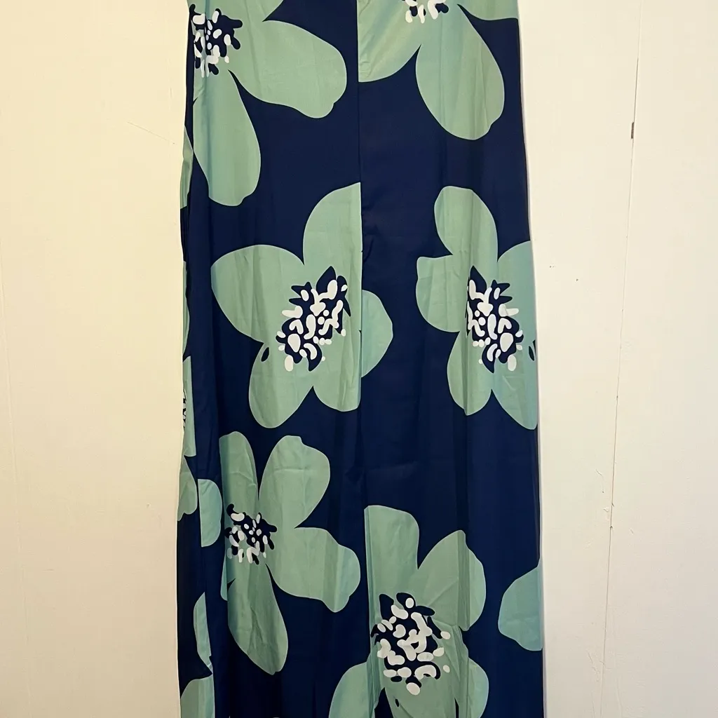 Chaolilai Sleeveless Maxi Dress Zip Up Back Lightweight Tropical Print 14 Blue Size L - Image 2