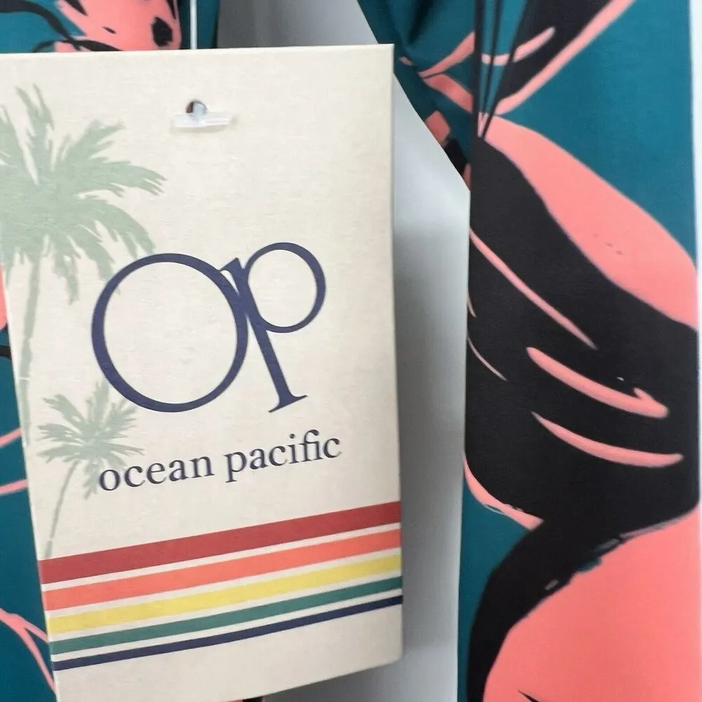 Womens S Ocean Pacific OP LS Hawaiian Floral Swim Surf Shirt Rash Guard Beach - Image 2