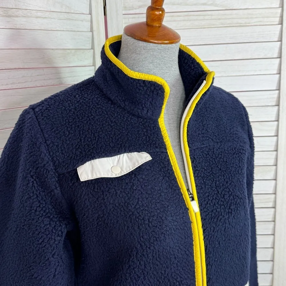 Talbots  Colorblock Faux Sherpa Teddybear Full Zip Jacket Blue White Medium - Image 5