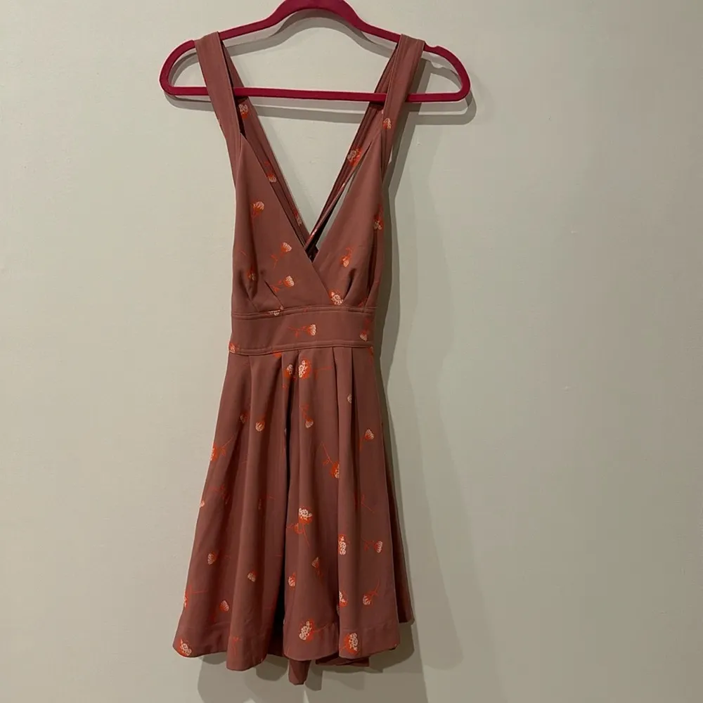 Free People Mauve Criss Cross Tie Back Floral Dress - Image 4