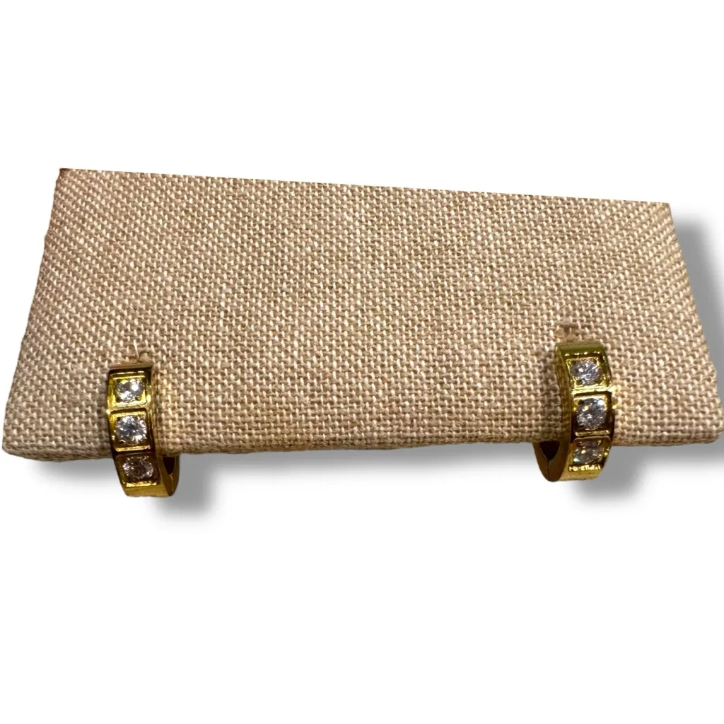 Stainless Steel 3 Stone Gold Tone Huggie Hoops - Image 7