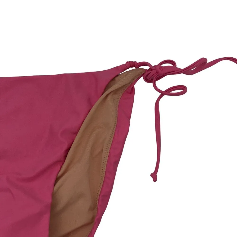 New J. Crew Pink Cheeky Beaded Side Tie Bikini Swim Bathing Suit Bottom Small - Image 3